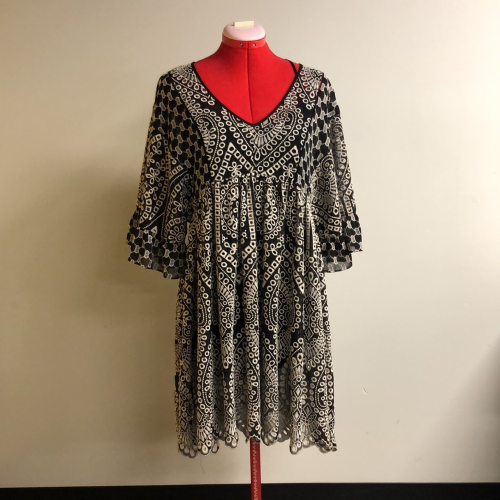 Anthropologie Babydoll Embroidered Black and White Mini Dress